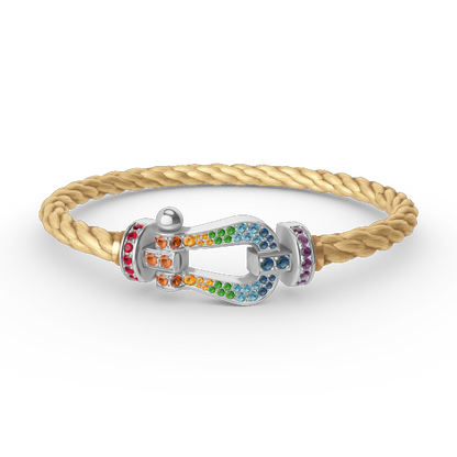 [Bijoux de luxe] FORC GRAND BRACELET DIAMANT COLORÉ FER À CHEVAL ARGENT