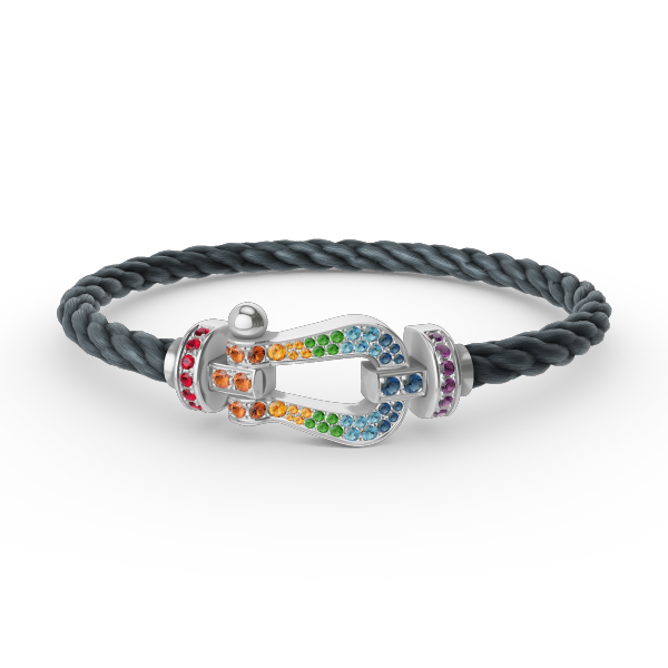 [Bijoux de luxe] FORC GRAND BRACELET DIAMANT COLORÉ FER À CHEVAL ARGENT