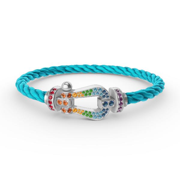 [Bijoux de luxe] FORC GRAND BRACELET DIAMANT COLORÉ FER À CHEVAL ARGENT