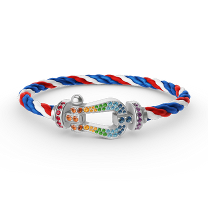 [Bijoux de luxe] FORC GRAND BRACELET DIAMANT COLORÉ FER À CHEVAL ARGENT