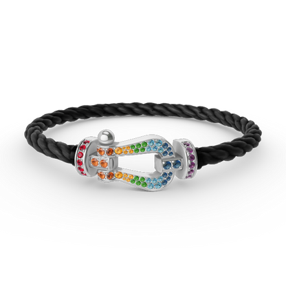 [Bijoux de luxe] FORC GRAND BRACELET DIAMANT COLORÉ FER À CHEVAL ARGENT