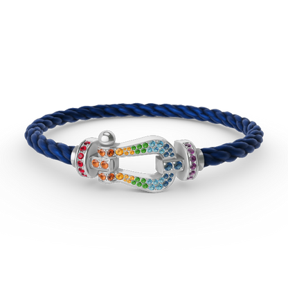 [Bijoux de luxe] FORC GRAND BRACELET DIAMANT COLORÉ FER À CHEVAL ARGENT