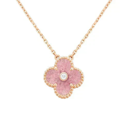 [Luxe Jewelry]CLOVER 15MM DIAMOND RHODONITE NECKLACE