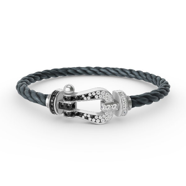 [Luxe Jewelry]FORCE LARGE HORSESHOE BLACK WHITE DIAMOND BRACELET SILVER