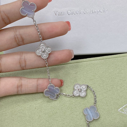 [Bijoux de luxe] Bracelet en argent avec calcédoine violette et diamants à 5 motifs 