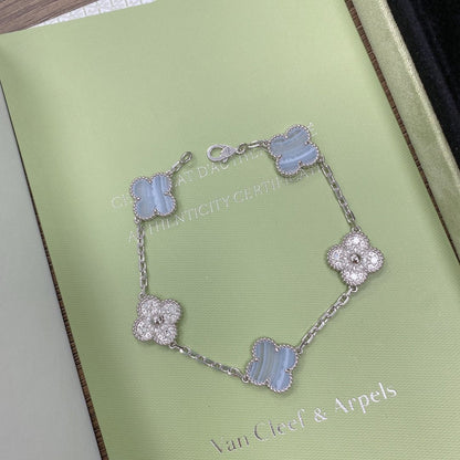 [Bijoux de luxe] Bracelet en argent avec calcédoine violette et diamants à 5 motifs 