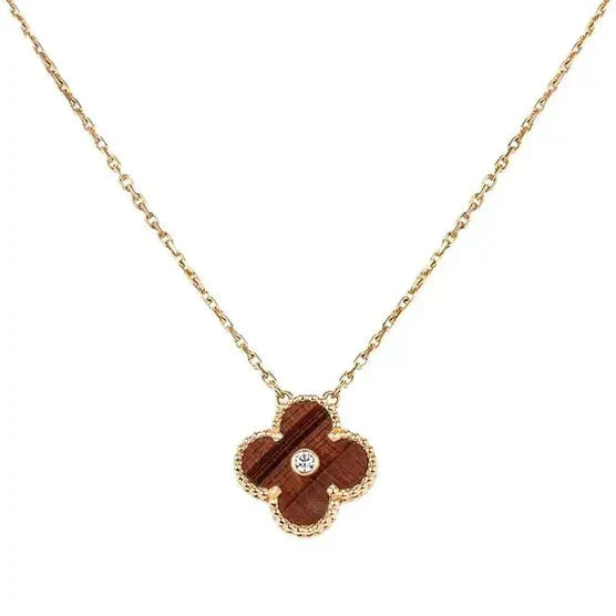 [Bijoux de luxe] Collier CLOVER 15 MM DIAMANT ET AGATE ŒIL DE TIGRE JAUNE