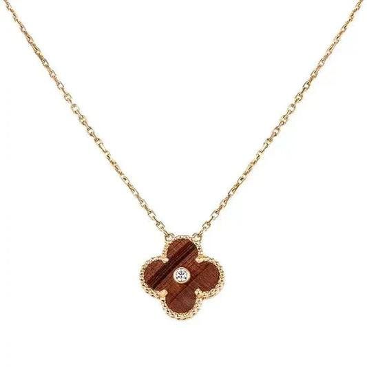 [Luxe Jewelry]CLOVER 15MM DIAMOND AND YELLOW TIGER'S EYE AGATE necklace