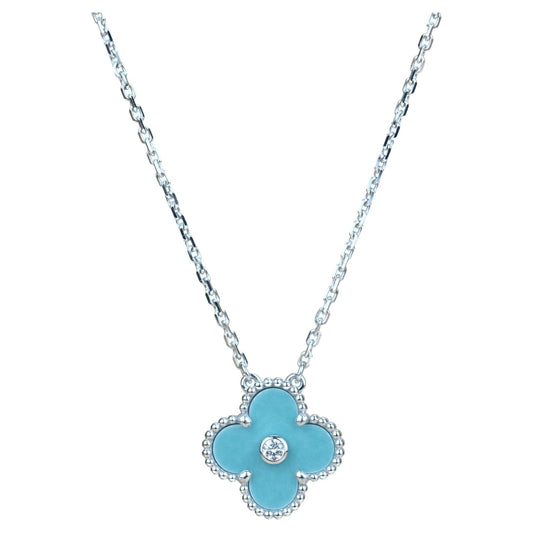 [Luxe Jewelry]CLOVER 15MM DIAMOND SVRES PORCELAIN  NECKLACE SILVER