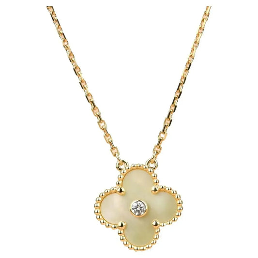 [Luxe Jewelry]CLOVER 15MM DIAMOND GOLD MOTHER OF PEARL NECKLACE
