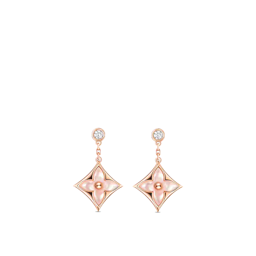 [Bijoux de luxe]Boucles d'oreilles pendantes en or rose à double étoile