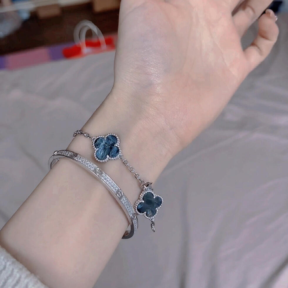 [Luxe Jewelry]CLOVER 5 MOTIF PIETERSITE SILVER BRACELET