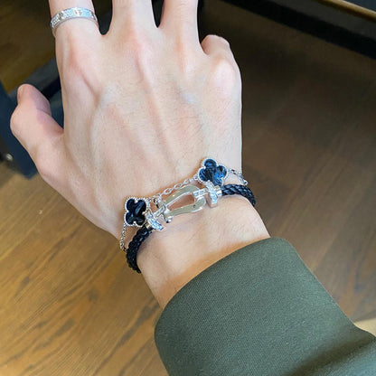 [Luxe Jewelry]CLOVER 5 MOTIF PIETERSITE SILVER BRACELET