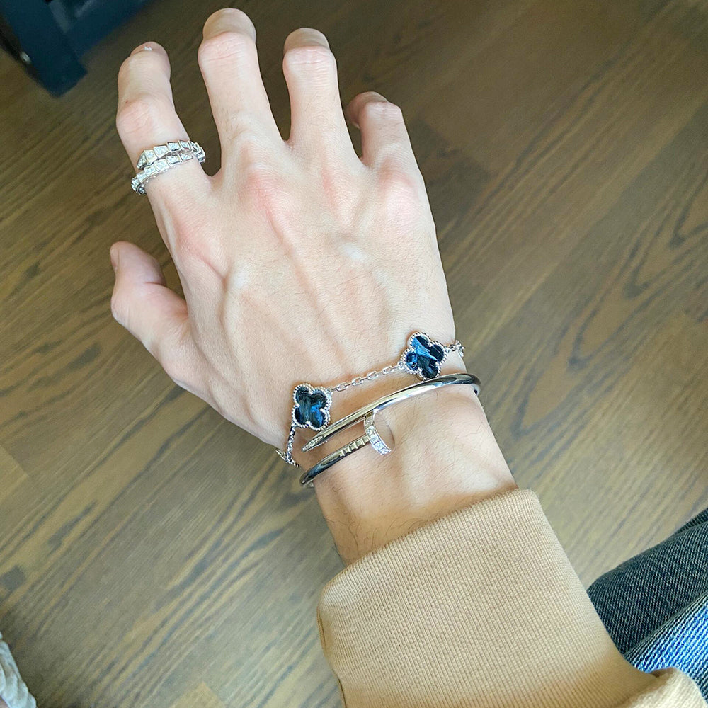 [Luxe Jewelry]CLOVER 5 MOTIF PIETERSITE SILVER BRACELET