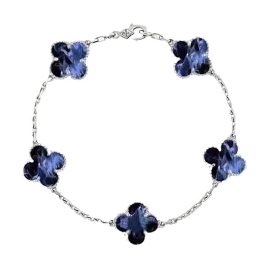 [Luxe Jewelry]CLOVER 5 MOTIF PIETERSITE SILVER BRACELET