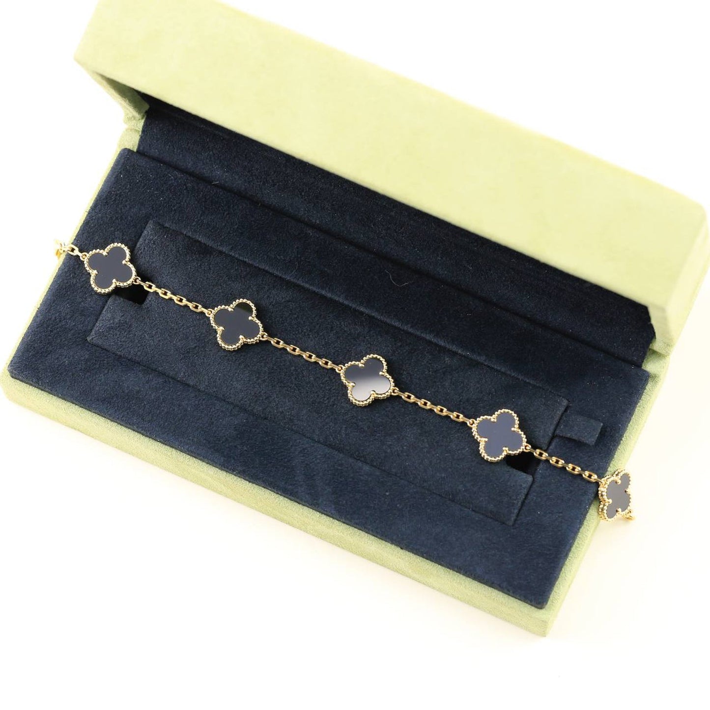 [Luxe Jewelry]CLOVER  5 MOTIFS BLACK ONYX BRACELET