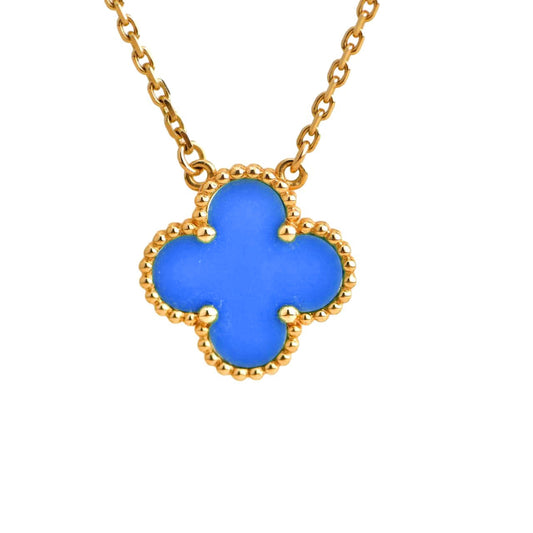 [Luxe Jewelry]CLOVER 15MM BLUE AGATE NECKLACE