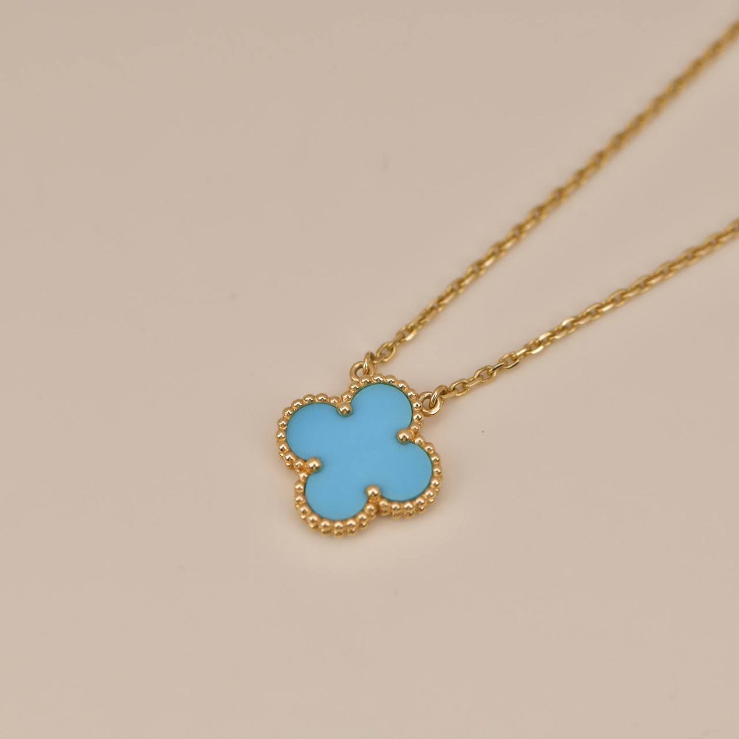 [Luxe Jewelry]CLOVER 15MM VINTAGE TURQUOISE NECKLACE