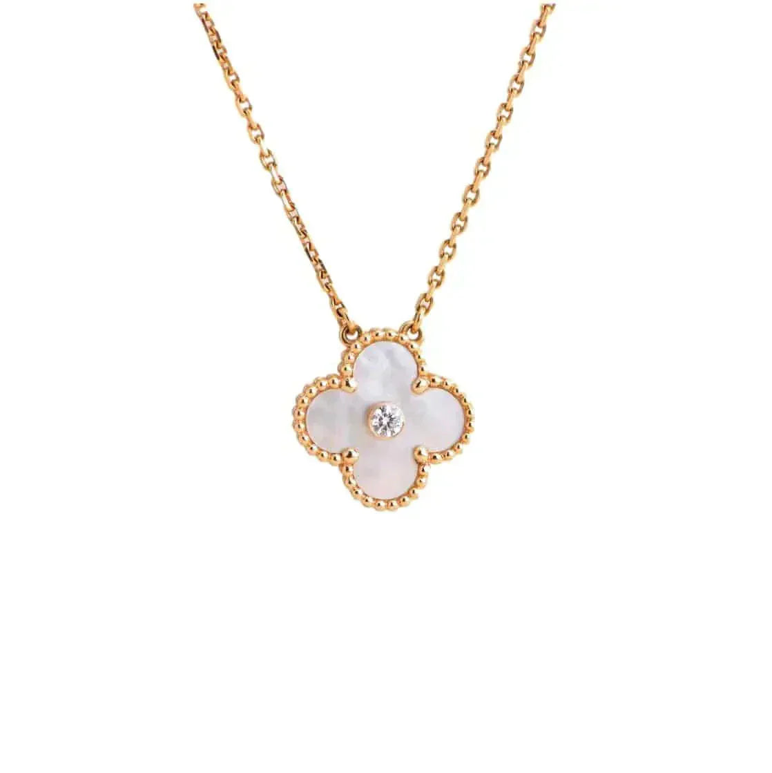 [Luxe Jewelry]CLOVER 15MM DIAMOND WHITE FRITILLARIA NECKLACE
