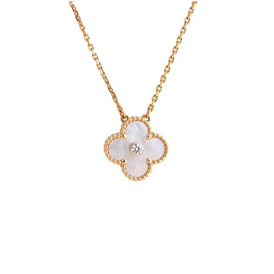 [Luxe Jewelry]CLOVER 15MM DIAMOND WHITE FRITILLARIA NECKLACE