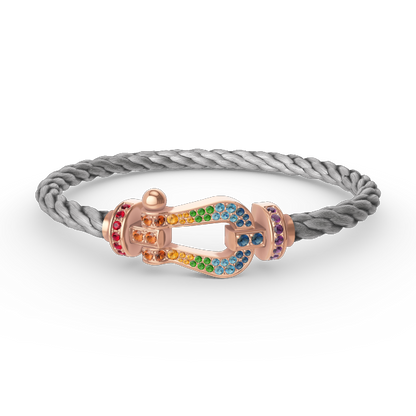 [Bijoux de luxe] BRACELET FORCE GRAND FER À CHEVAL EN DIAMANTS COLORÉS OR ROSE