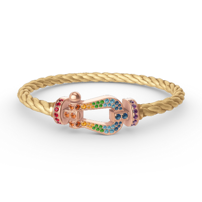 [Bijoux de luxe] BRACELET FORCE GRAND FER À CHEVAL EN DIAMANTS COLORÉS OR ROSE