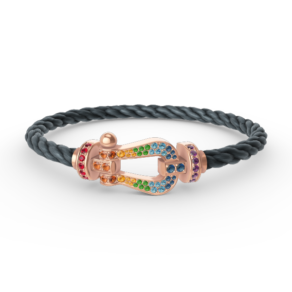 [Bijoux de luxe] BRACELET FORCE GRAND FER À CHEVAL EN DIAMANTS COLORÉS OR ROSE