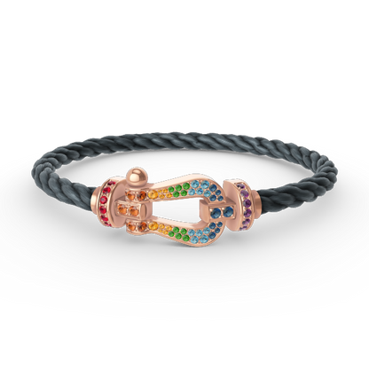 [Bijoux de luxe] BRACELET FORCE GRAND FER À CHEVAL EN DIAMANTS COLORÉS OR ROSE