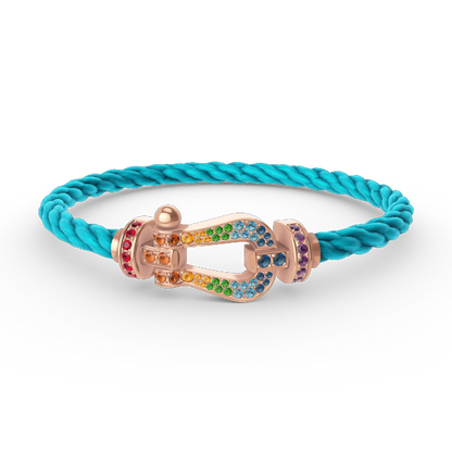 [Bijoux de luxe] BRACELET FORCE GRAND FER À CHEVAL EN DIAMANTS COLORÉS OR ROSE