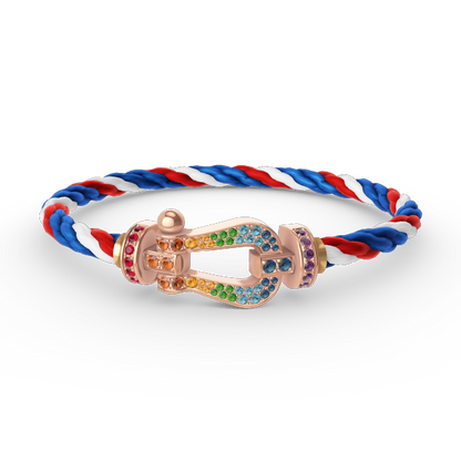 [Bijoux de luxe] BRACELET FORCE GRAND FER À CHEVAL EN DIAMANTS COLORÉS OR ROSE