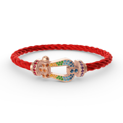 [Bijoux de luxe] BRACELET FORCE GRAND FER À CHEVAL EN DIAMANTS COLORÉS OR ROSE