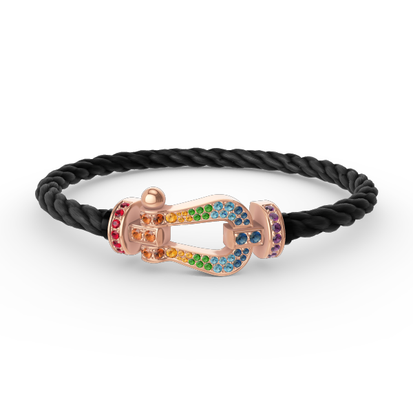 [Bijoux de luxe] BRACELET FORCE GRAND FER À CHEVAL EN DIAMANTS COLORÉS OR ROSE
