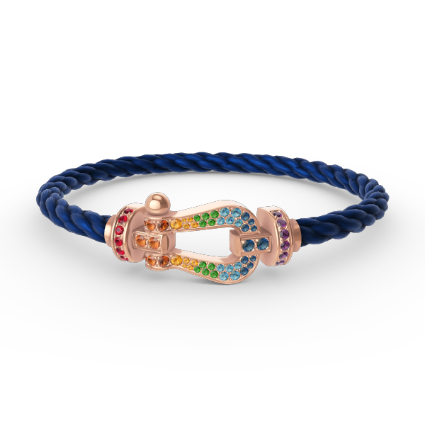 [Bijoux de luxe] BRACELET FORCE GRAND FER À CHEVAL EN DIAMANTS COLORÉS OR ROSE