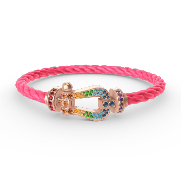 [Bijoux de luxe] BRACELET FORCE GRAND FER À CHEVAL EN DIAMANTS COLORÉS OR ROSE