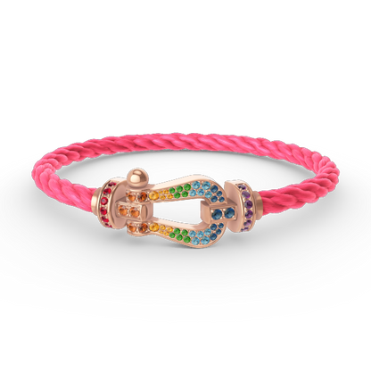 [Bijoux de luxe] BRACELET FORCE GRAND FER À CHEVAL EN DIAMANTS COLORÉS OR ROSE