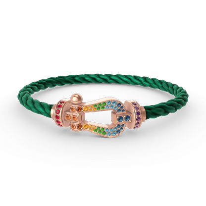 [Bijoux de luxe] BRACELET FORCE GRAND FER À CHEVAL EN DIAMANTS COLORÉS OR ROSE