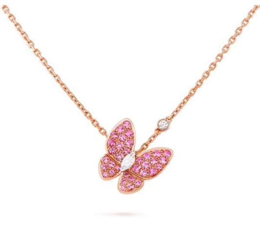 [Luxe Jewelry]BUTTERFLY RED DIAMOND ROSE GOLD NECKLACE