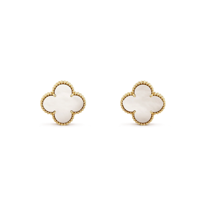 [Luxe Jewelry]CLOVER MEDIUM 1 MOTIFS  WHITE MOP STUD EARRINGS