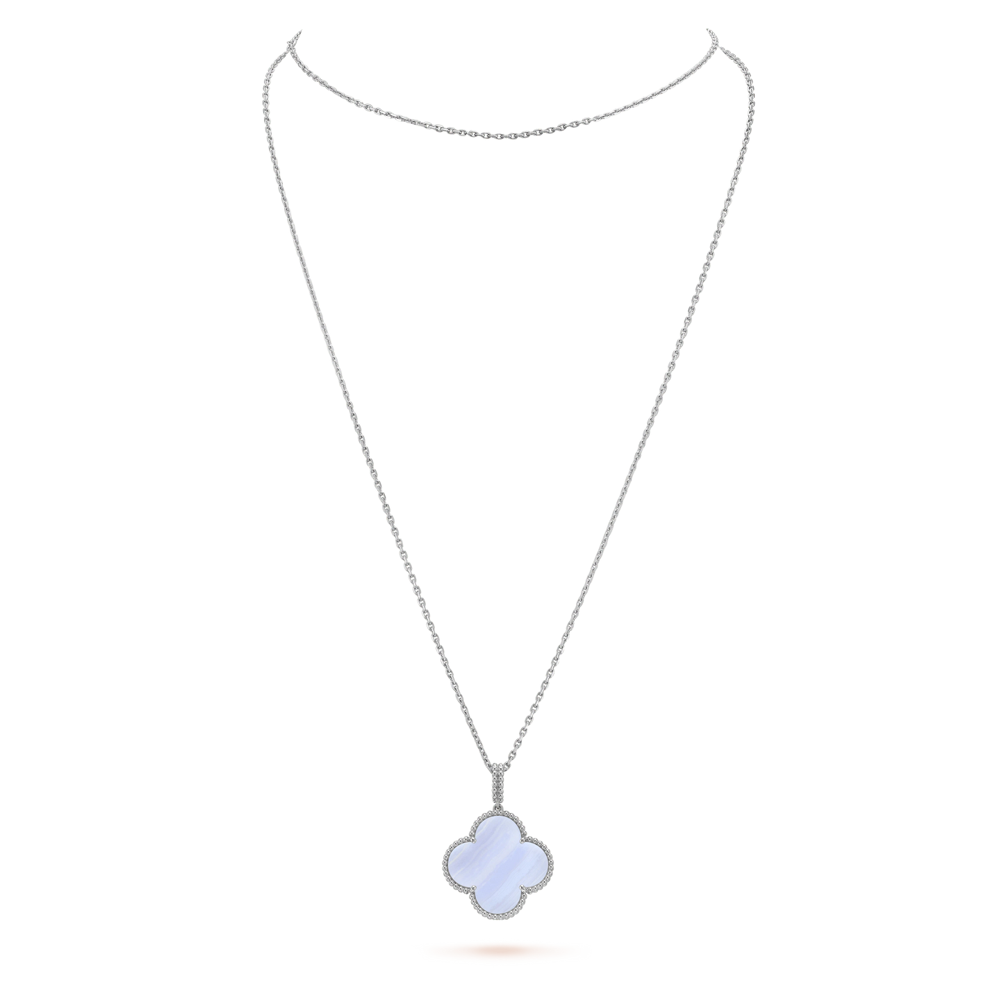 [Luxe Jewelry]CLOVER SILVER CHALCEDONY BIG CLOVER NECKLACE