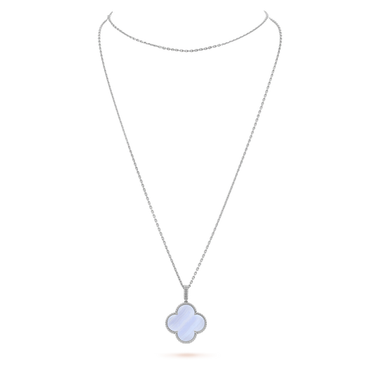 [Luxe Jewelry]CLOVER SILVER CHALCEDONY BIG CLOVER NECKLACE