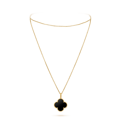 [Luxe Jewelry]CLOVER 25MM GOLD ONYX BIG CLOVER NECKLACE