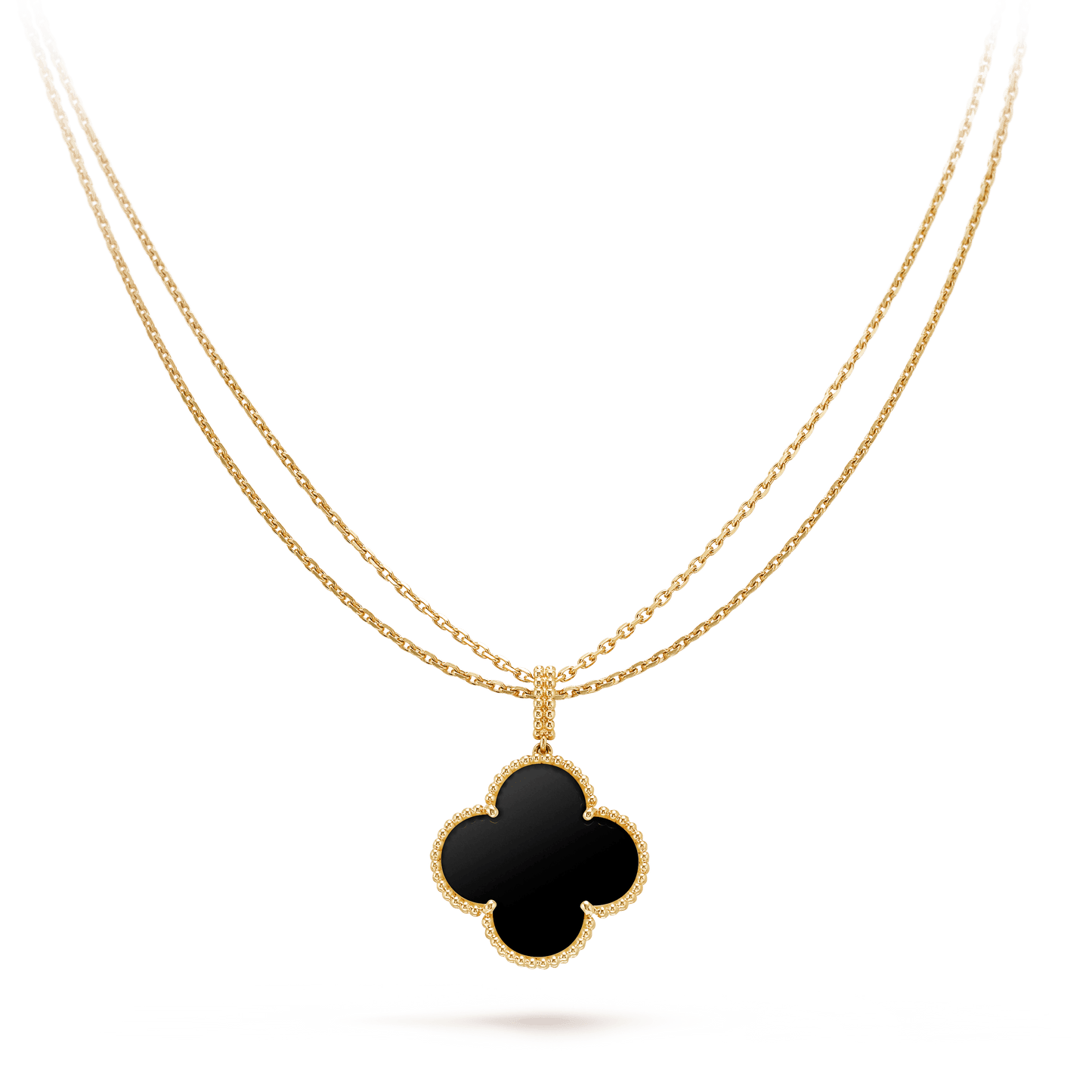 [Luxe Jewelry]CLOVER 25MM GOLD ONYX BIG CLOVER NECKLACE