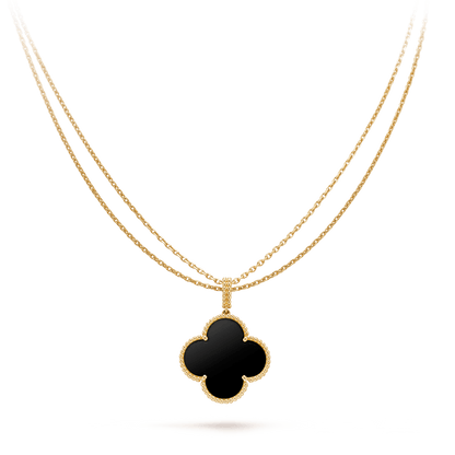 [Luxe Jewelry]CLOVER 25MM GOLD ONYX BIG CLOVER NECKLACE