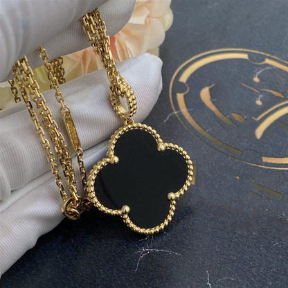 [Luxe Jewelry]CLOVER 25MM GOLD ONYX BIG CLOVER NECKLACE