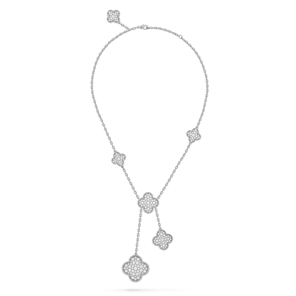 [Luxe Jewelry]CLOVER 5 MOTIFS SILVER DIAMONDS NECKLACE