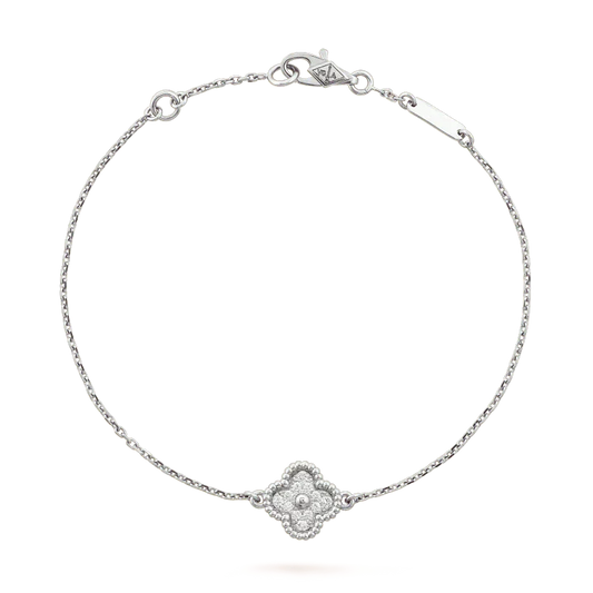[Bijoux de luxe] Bracelet fleur unique en argent avec trèfle
