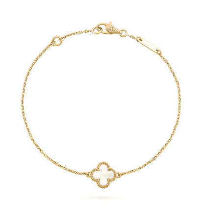 [Bijoux de luxe] Bracelet fleur unique en nacre blanche et trèfle