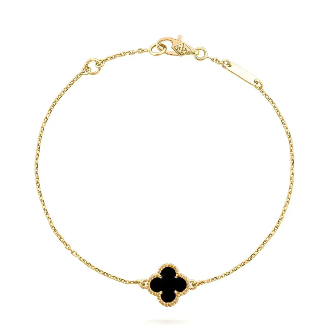 [Bijoux de luxe] Bracelet fleur unique en onyx et trèfle