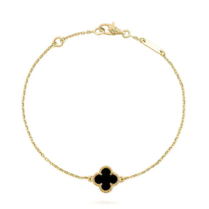 [Bijoux de luxe] Bracelet fleur unique en onyx et trèfle