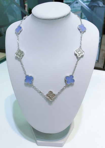 [Bijoux de luxe]CLOVERS LE COLLIER EN ARGENT À 10 MOTIFS CALCÉDOINE DIAMANTS